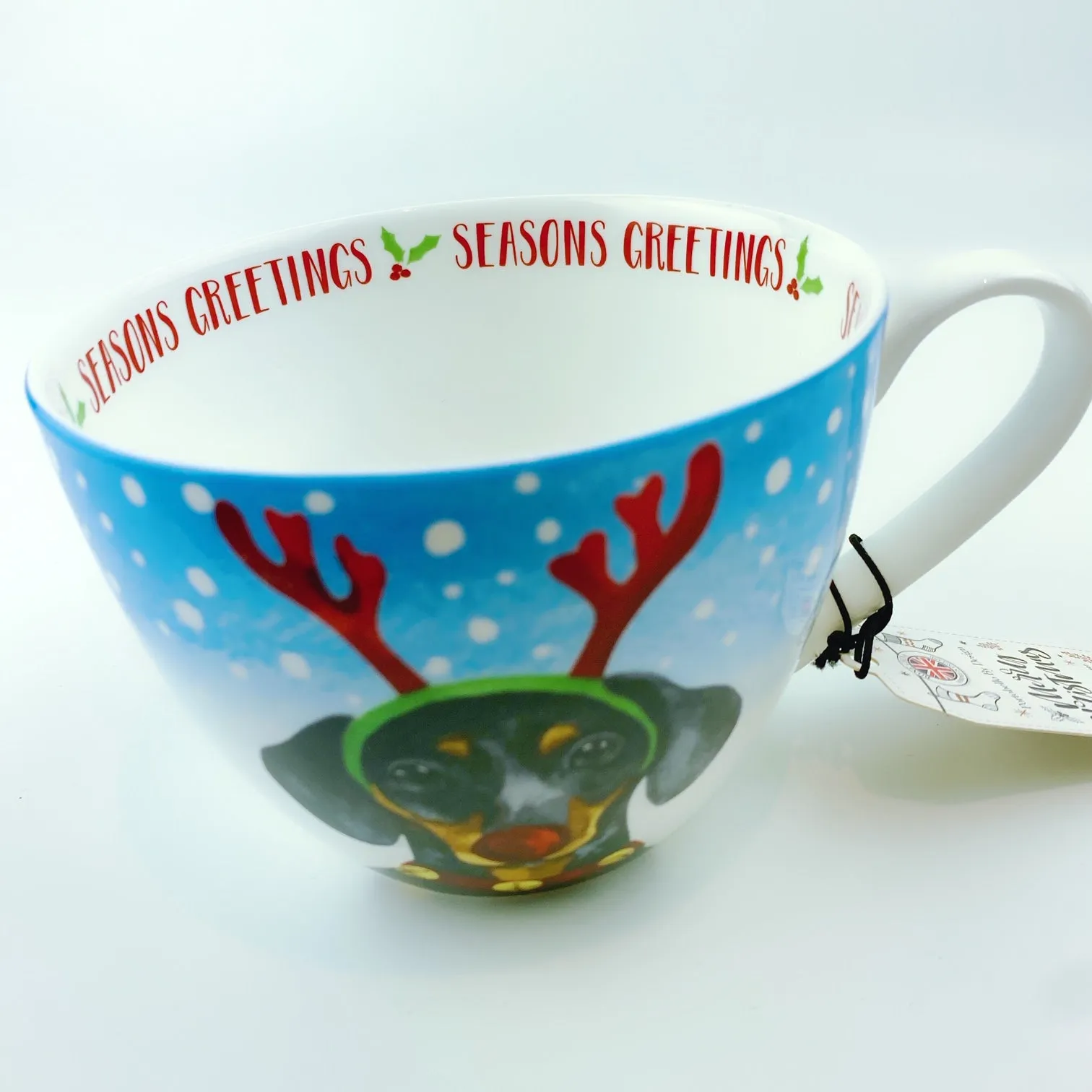 Portobello By Design 'Seasons Greetings' Reindeer Dog Bone China XL Coffee Mug Tea Cup 20 oz