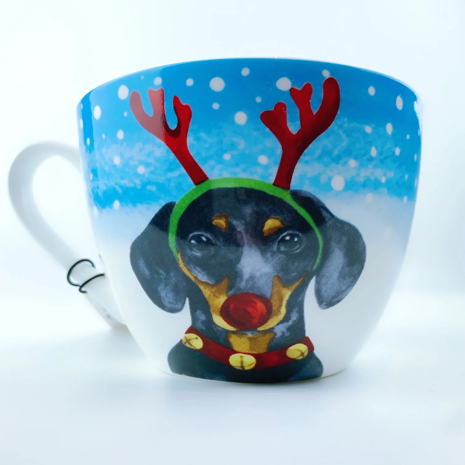 Portobello By Design 'Seasons Greetings' Reindeer Dog Bone China XL Coffee Mug Tea Cup 20 oz