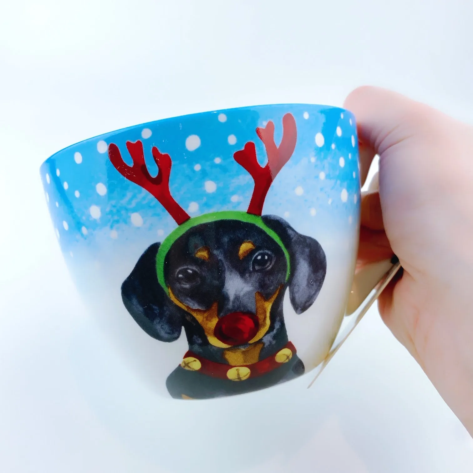 Portobello By Design 'Seasons Greetings' Reindeer Dog Bone China XL Coffee Mug Tea Cup 20 oz