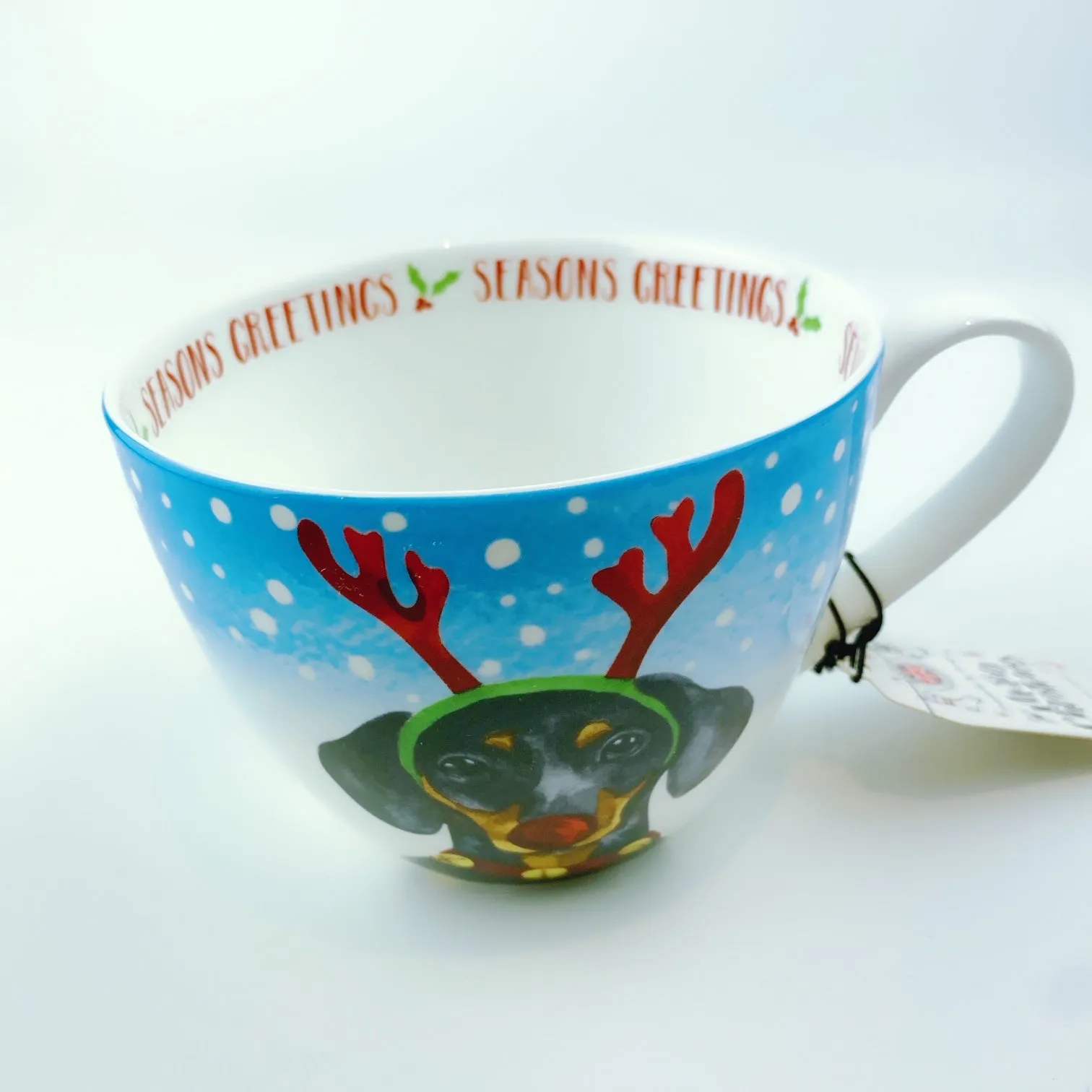 Portobello By Design 'Seasons Greetings' Reindeer Dog Bone China XL Coffee Mug Tea Cup 20 oz