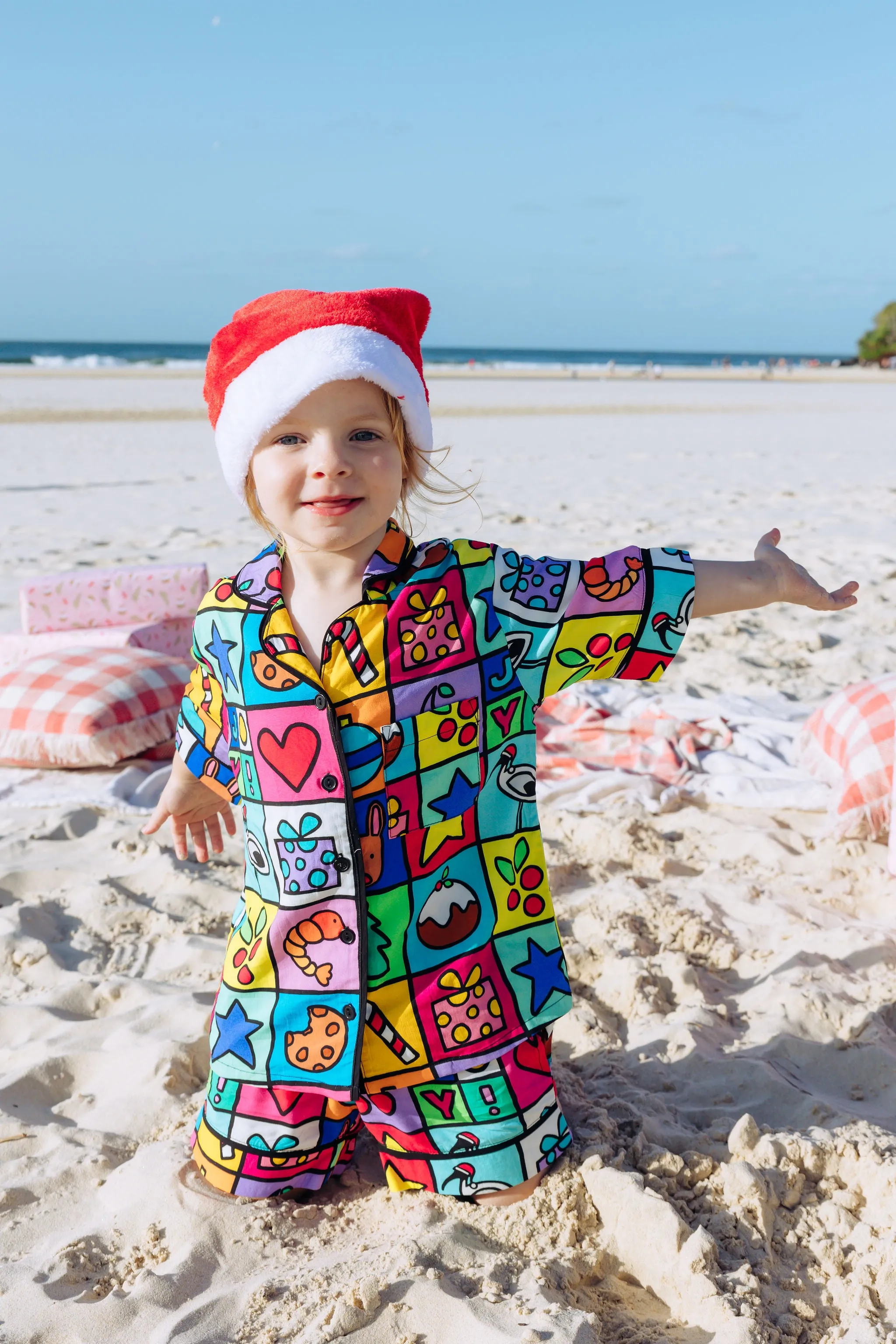 *Pre-Order* Elves Kids Shirt & Shorts Pyjama Set in Christmas Checkers by Kasey Rainbow