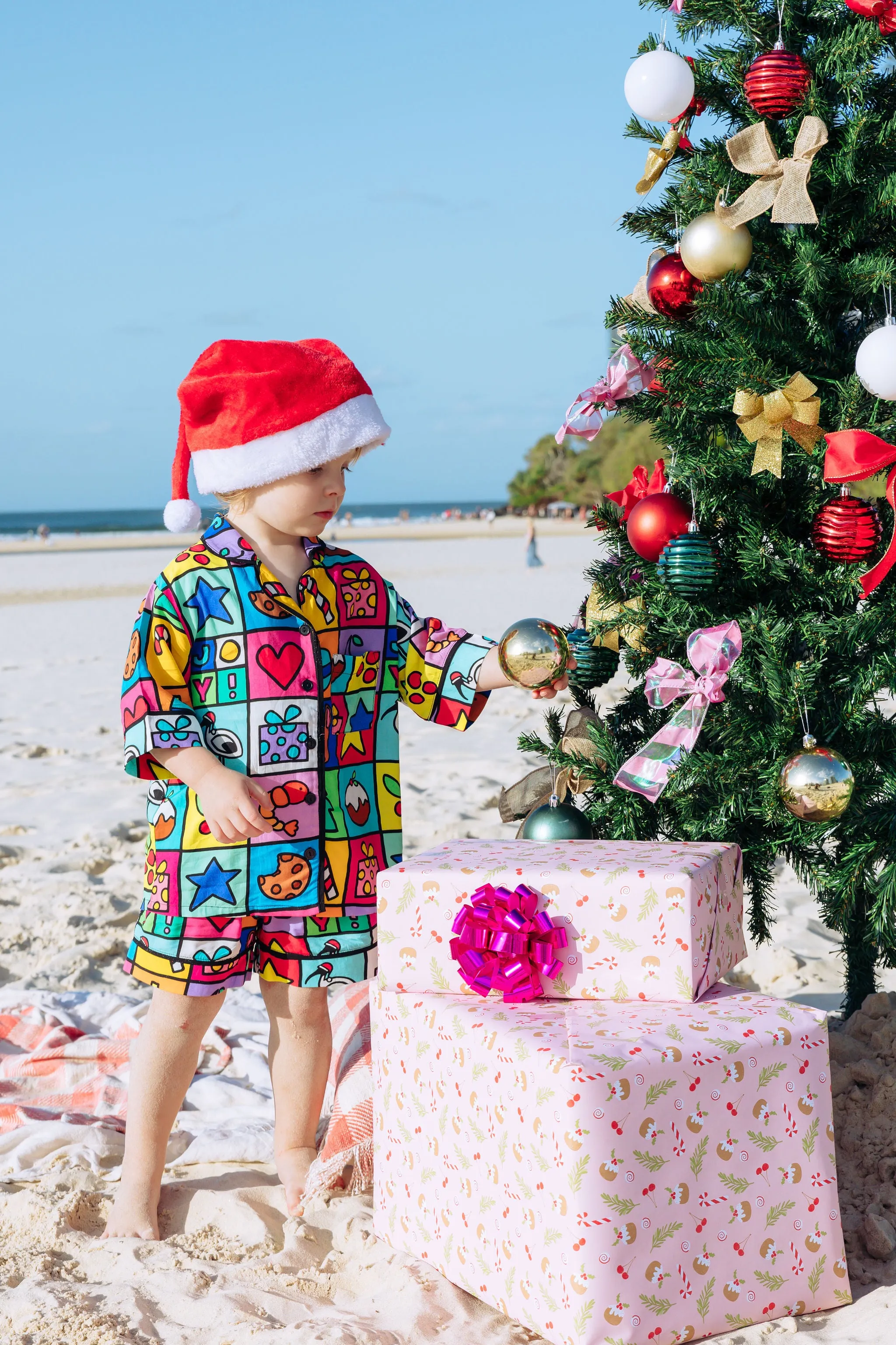 *Pre-Order* Elves Kids Shirt & Shorts Pyjama Set in Christmas Checkers by Kasey Rainbow