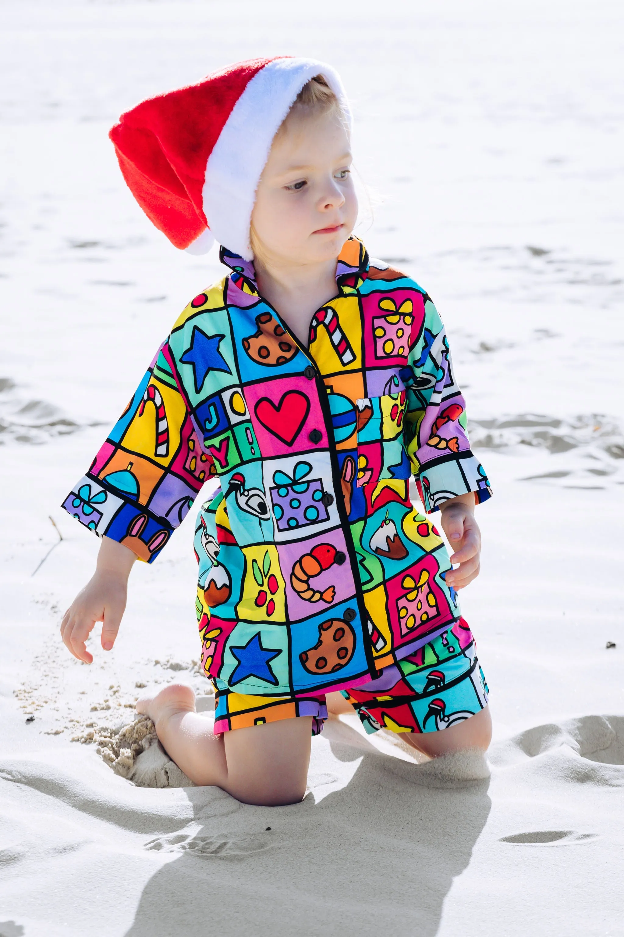 *Pre-Order* Elves Kids Shirt & Shorts Pyjama Set in Christmas Checkers by Kasey Rainbow