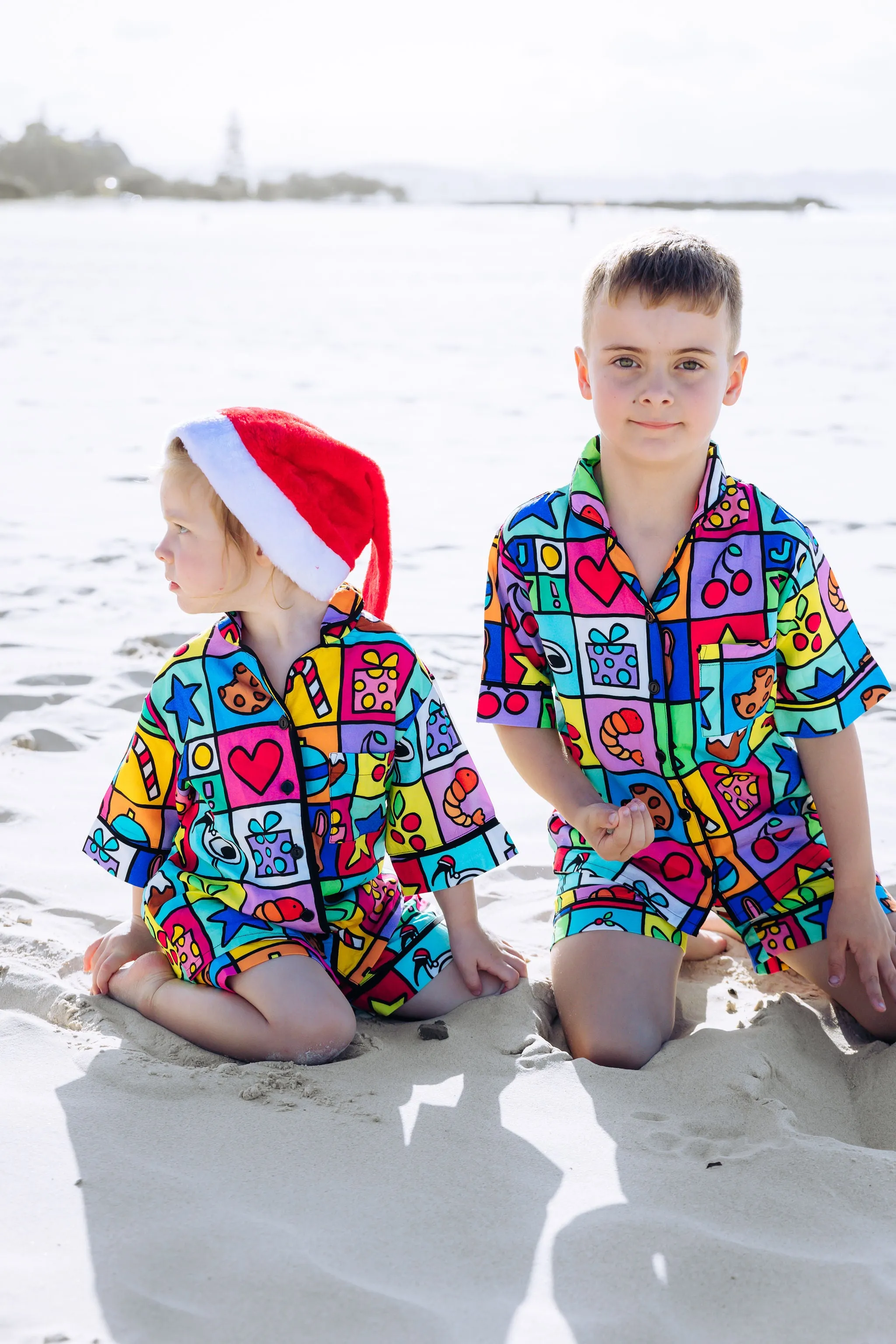 *Pre-Order* Elves Kids Shirt & Shorts Pyjama Set in Christmas Checkers by Kasey Rainbow