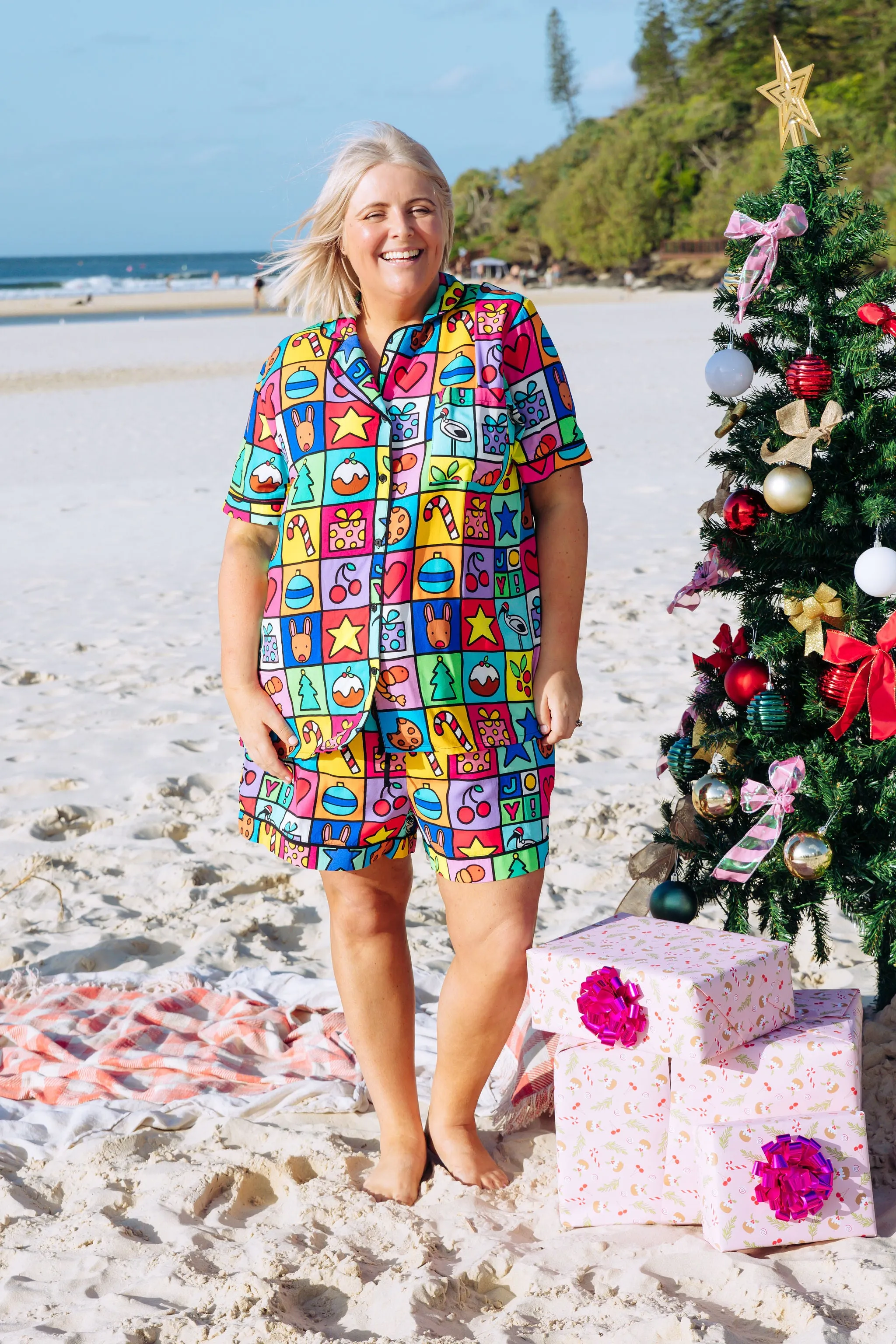 *Pre-Order* Mistletoe Shirt & Shorts Pyjama Set in Christmas Checkers by Kasey Rainbow