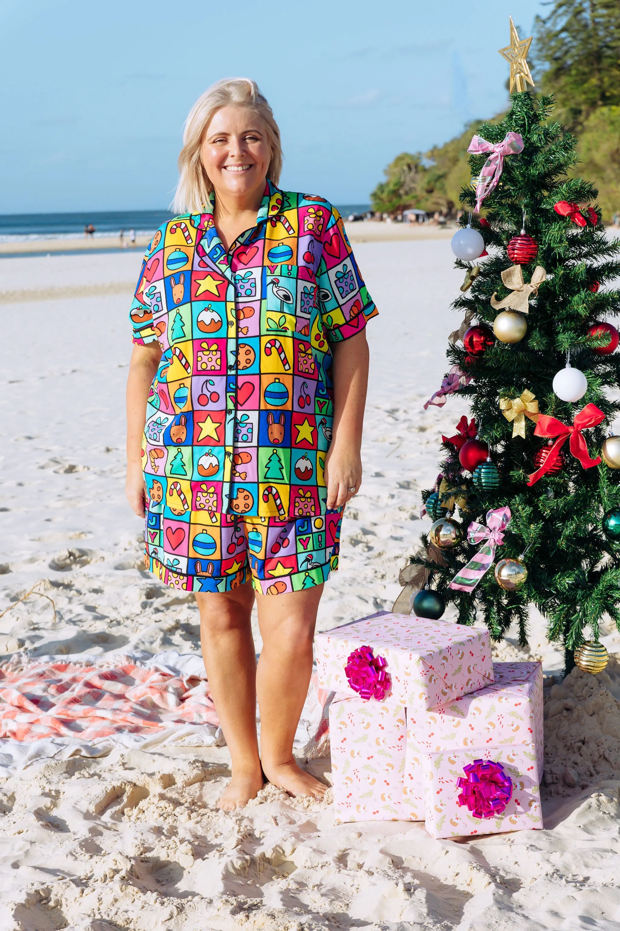 *Pre-Order* Mistletoe Shirt & Shorts Pyjama Set in Christmas Checkers by Kasey Rainbow