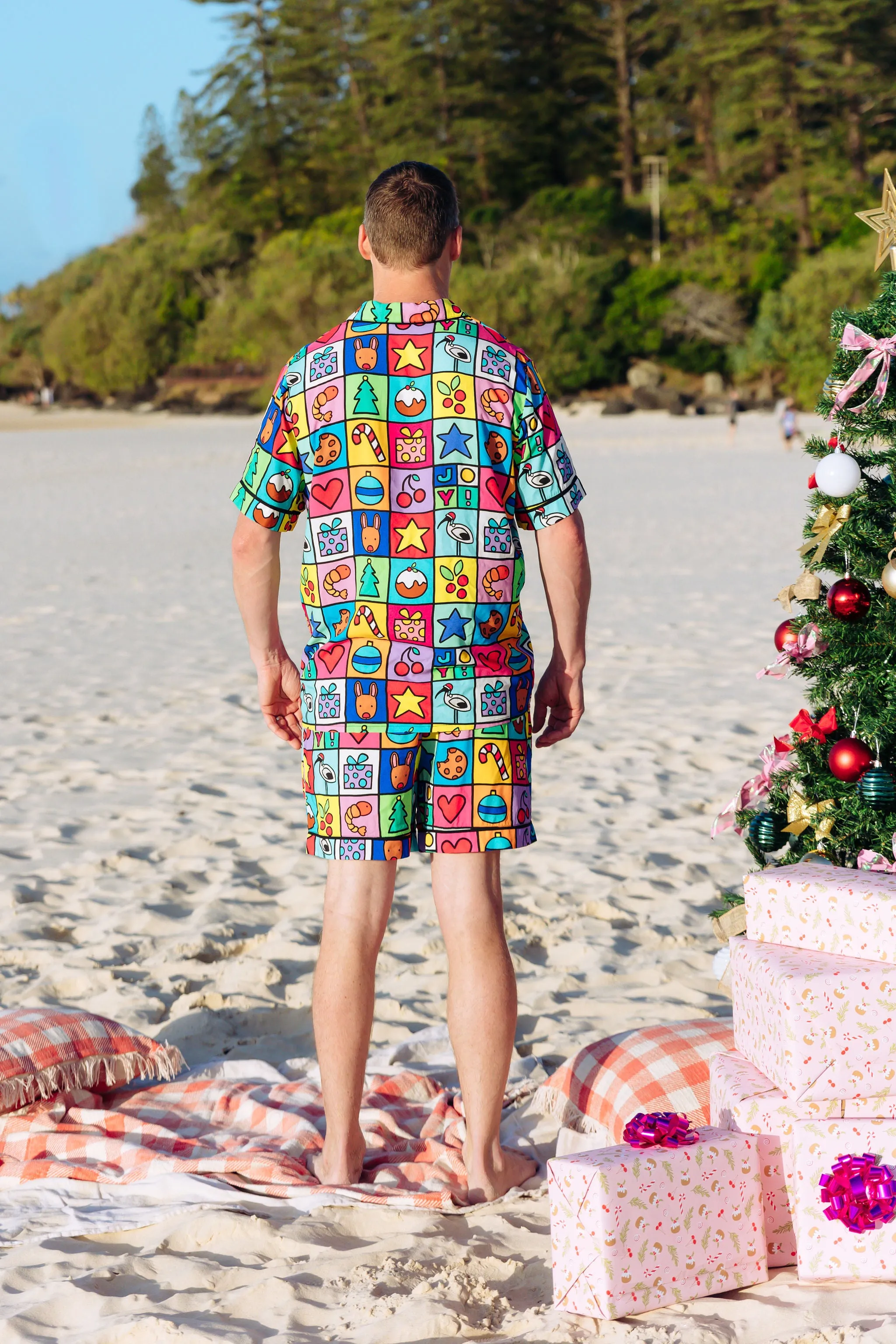 *Pre-Order* Snowman Shirt & Shorts Pyjama Set in Christmas Checkers by Kasey Rainbow