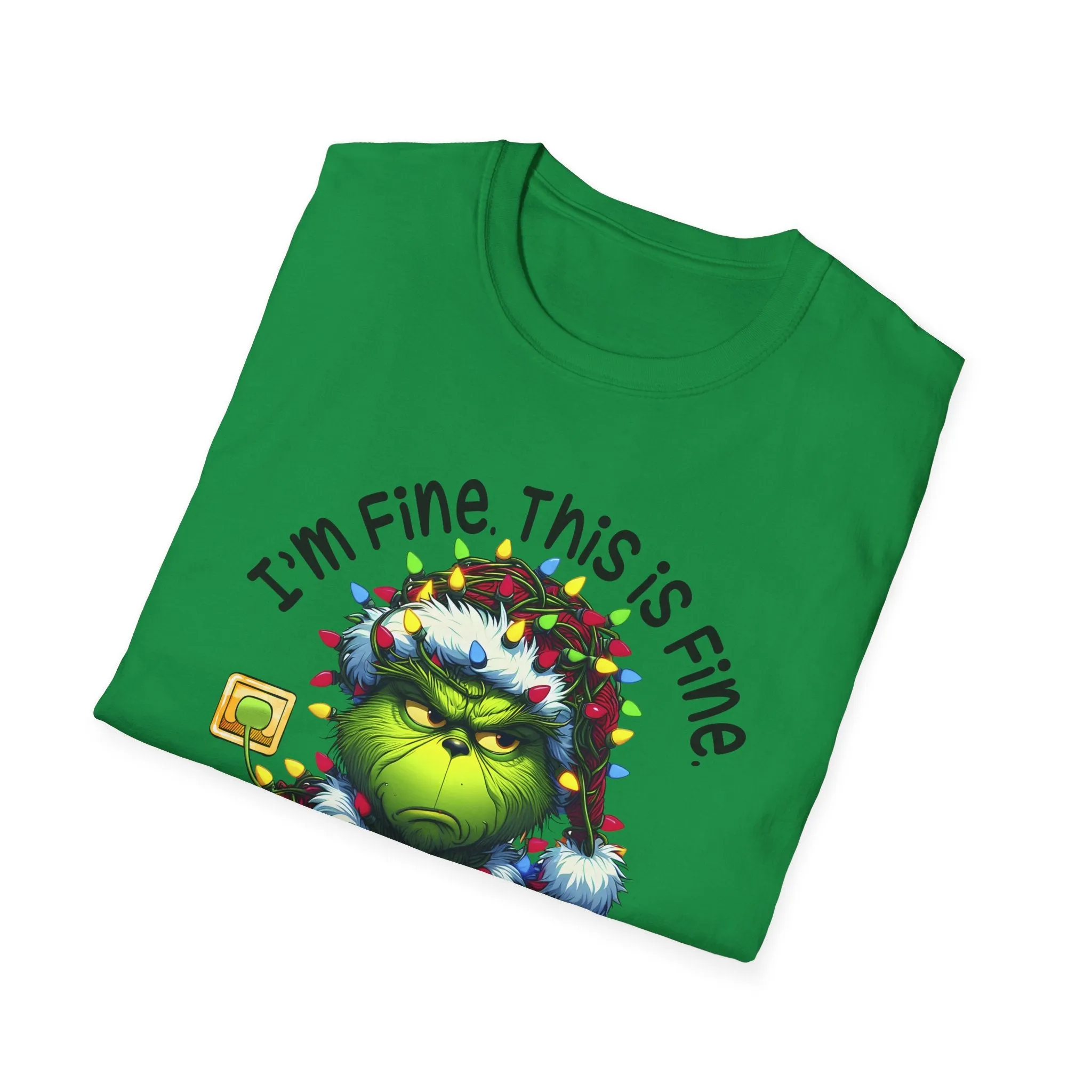 Princess Grace Festive Grinch Tee - "I'm Fine, This is Fine" Unisex Softstyle T-Shirt