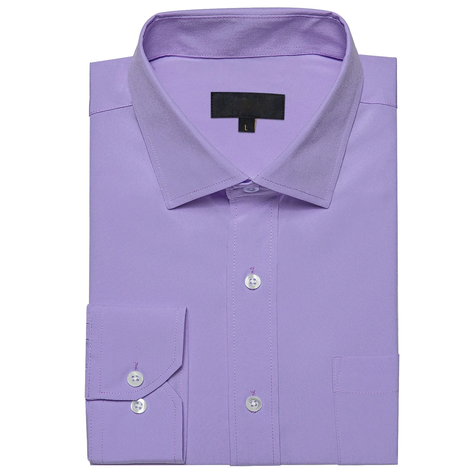 Purple Solid Silk Men's Long Sleeve Business Shirt