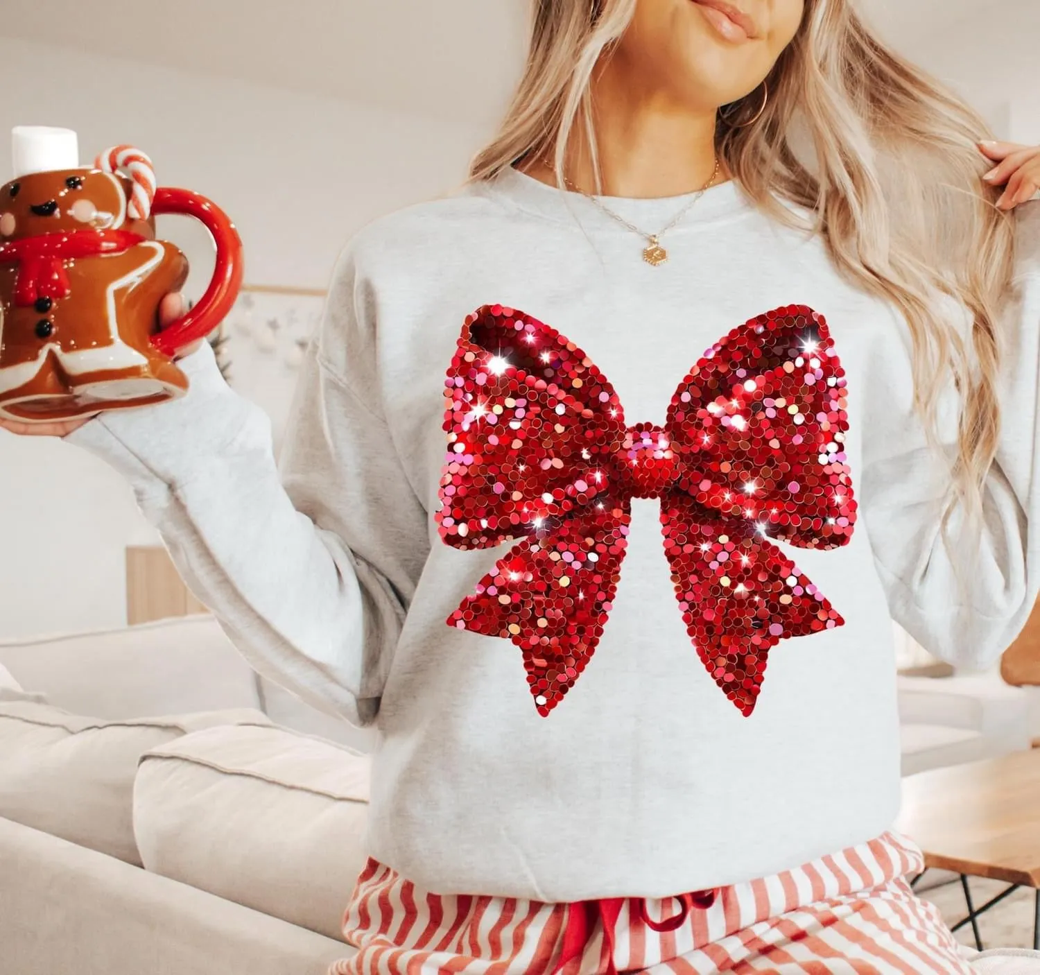 Red Glitter Christmas Bow Crewneck