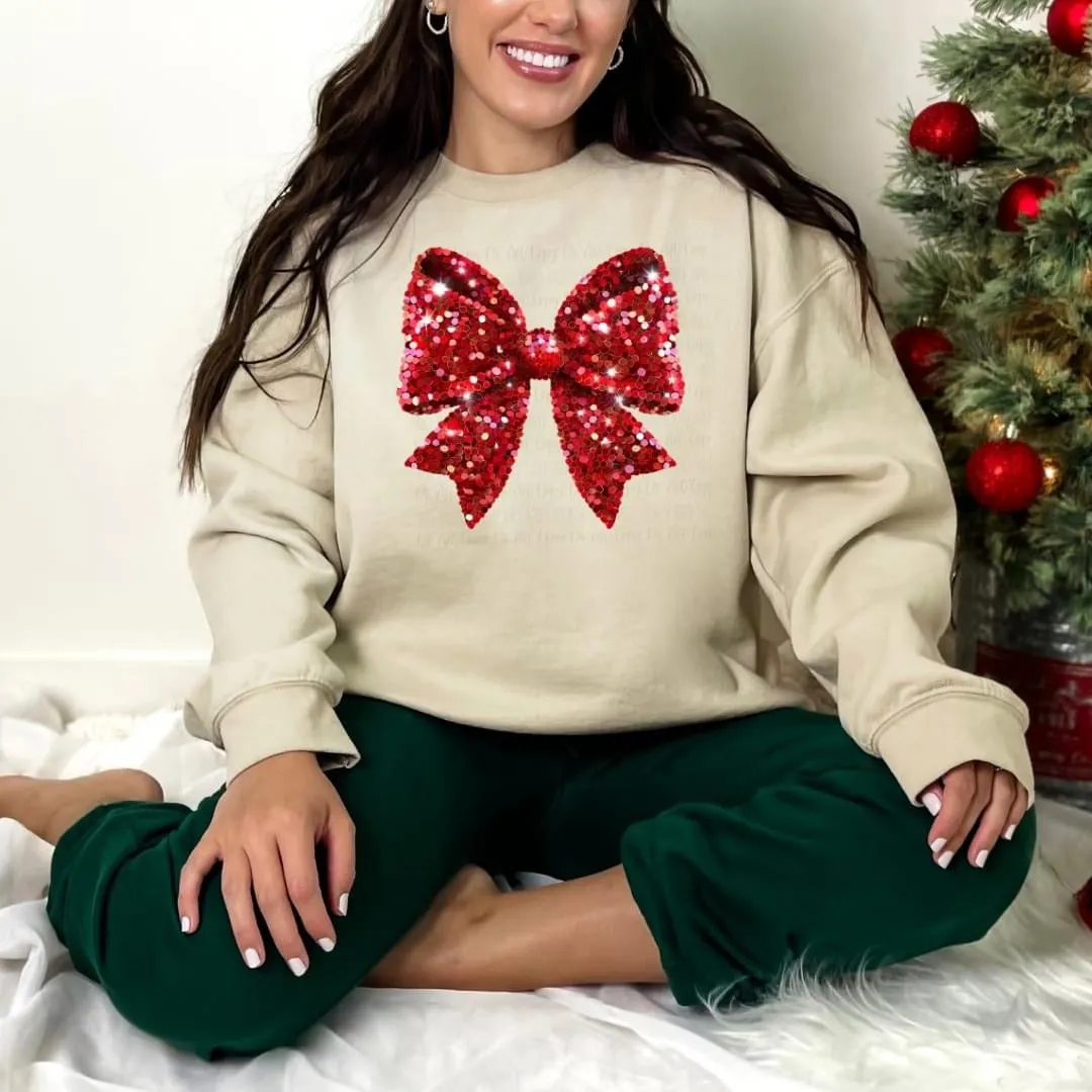 Red Glitter Christmas Bow Crewneck