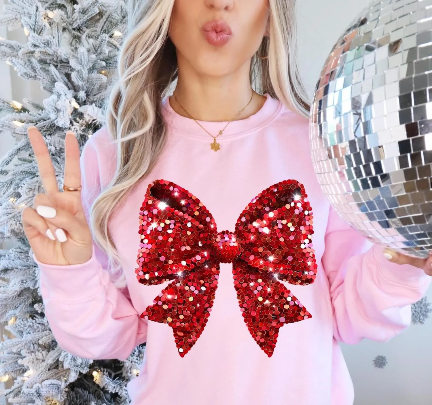 Red Glitter Christmas Bow Crewneck