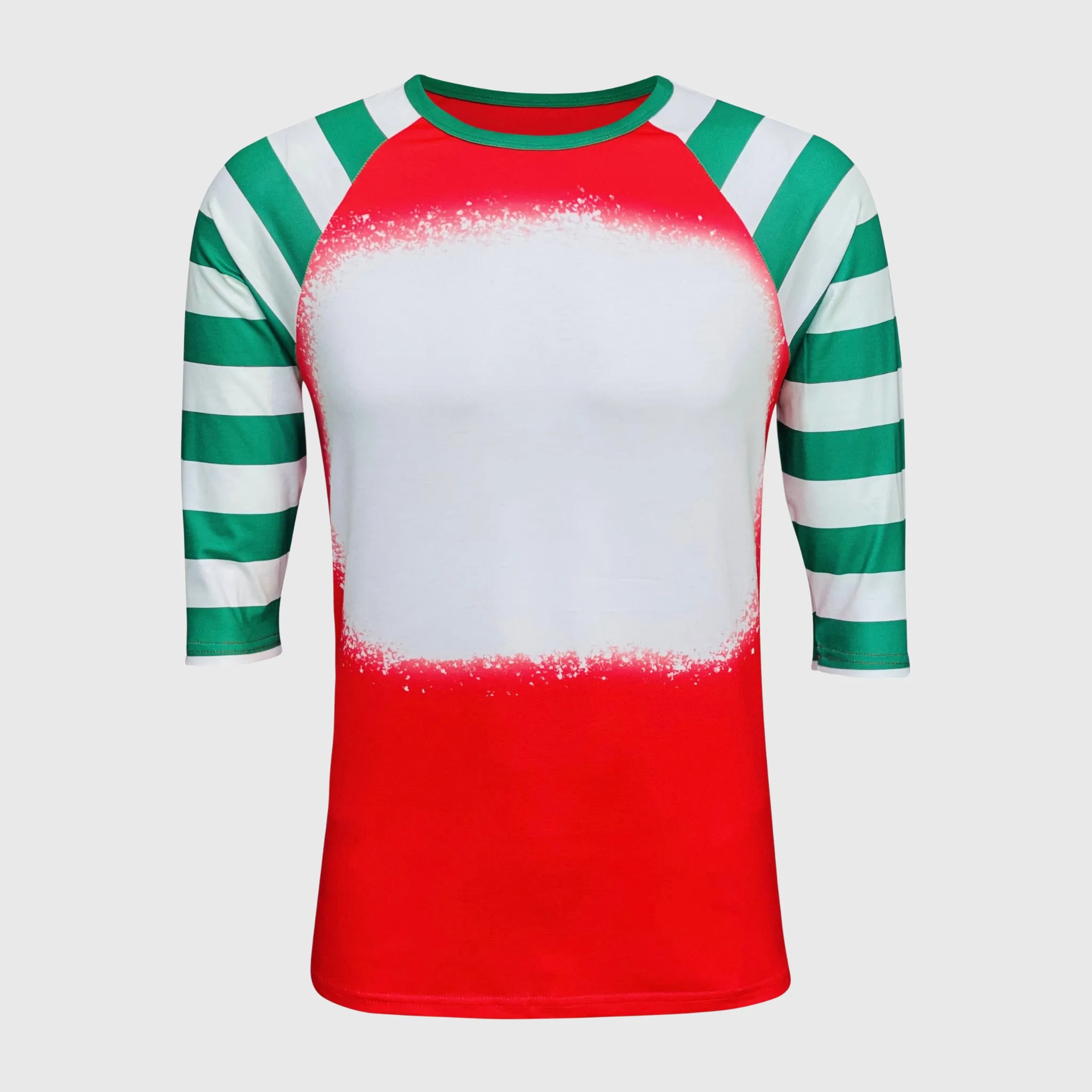 Red Green Candy Cane Raglan Blank Faux Bleached Top