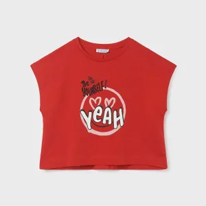 RED SLEEVELESS T-SHIRT FOR GIRLS