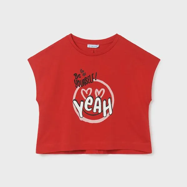 RED SLEEVELESS T-SHIRT FOR GIRLS