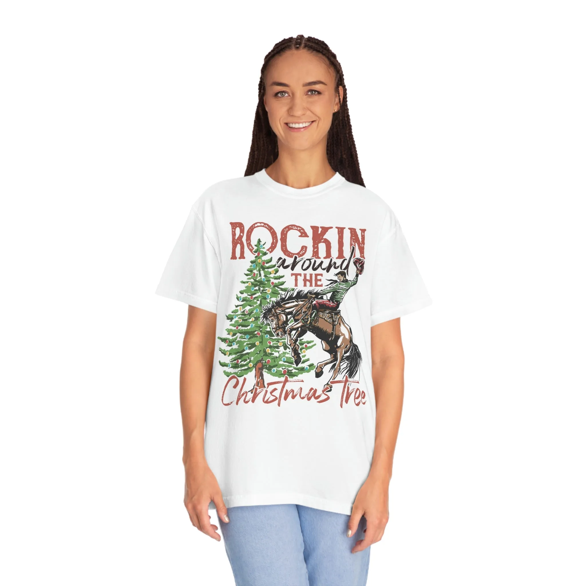 Rockin' Around the Christmas Tree Cowboy Christmas Unisex Garment-Dyed T-shirt