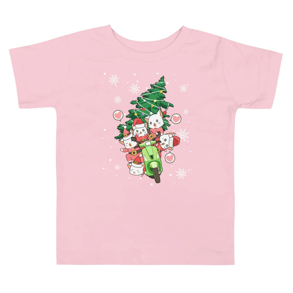 Santa Clause Cats Riding Toddler Short Sleeve Tee