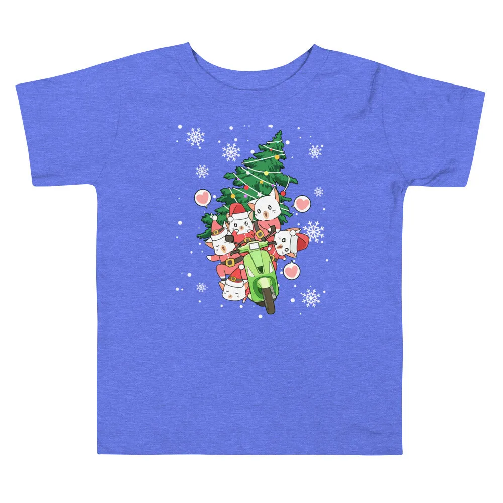 Santa Clause Cats Riding Toddler Short Sleeve Tee