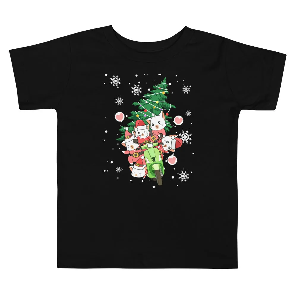 Santa Clause Cats Riding Toddler Short Sleeve Tee