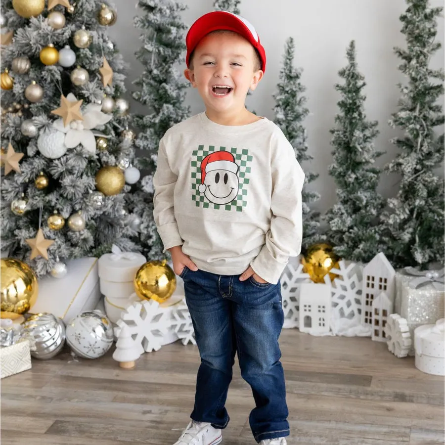 Santa Smiley Christmas LS Shirt- Natural