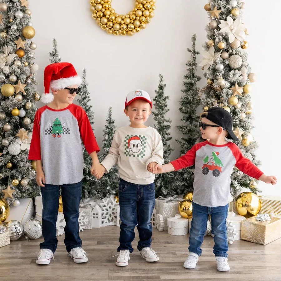 Santa Smiley Christmas LS Shirt- Natural