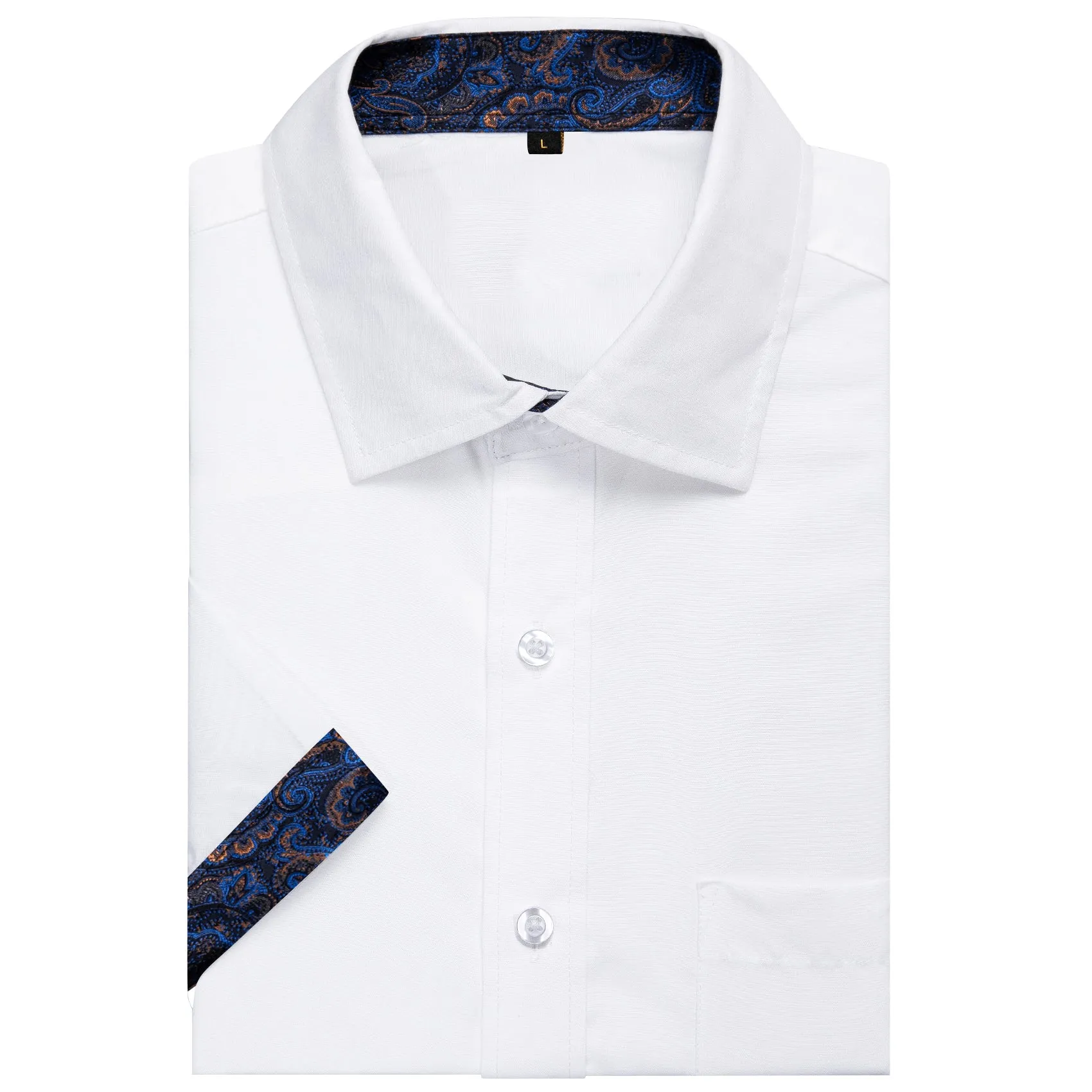 Splicing Style White with Blue Paisley Silk Men's Short Sleeve Shirt