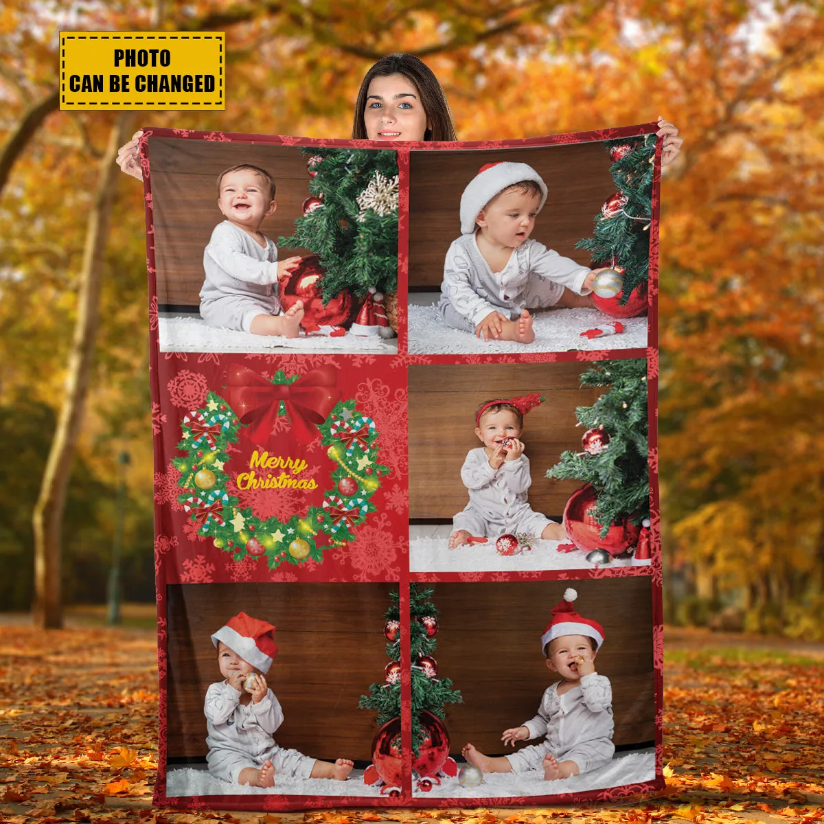 Teesdily | Christmas Custom Blanket With Photo Collage Christmas Theme Sherpa Fleece Personalized Blanket For Family Son Daughter Photo Keepsakes