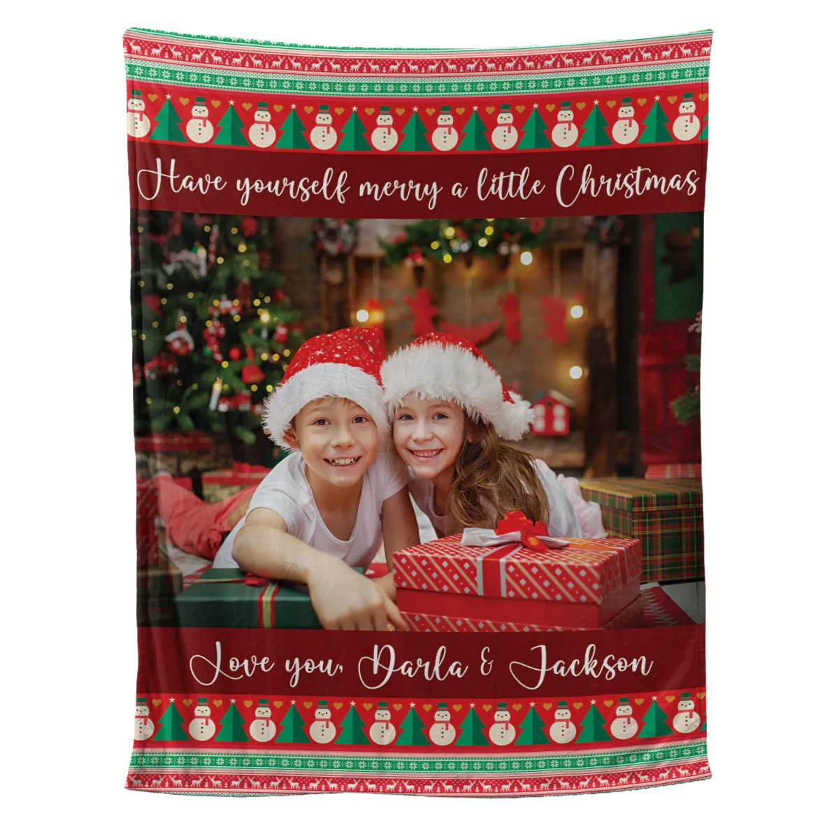 Teesdily | Christmas Picture Blanket Personalized Photo Snowman Xmas Sherpa Blanket Have Yourself Merry A Little Christmas Throw Keepsake Xmas Gifts