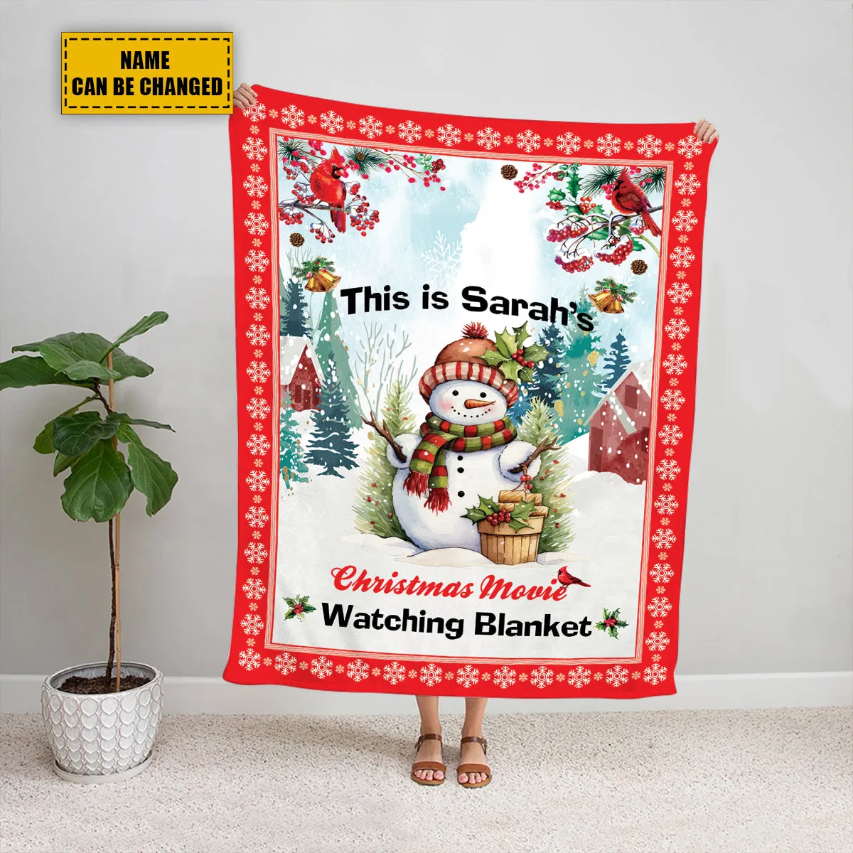 Teesdily | Custom Name Christmas Movie Fleece Blanket, Christmas Snowman Sherpa Blanket, Xmas Pattern Personalized Sofa Blanket Gifts For Kid Adult