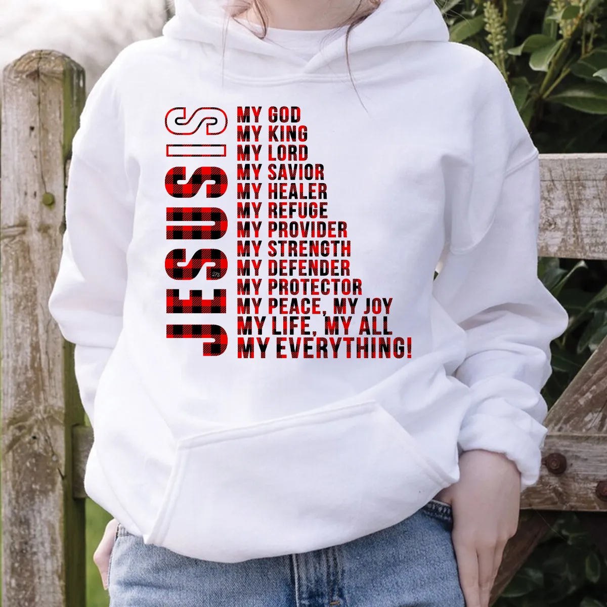 Teesdily | Jesus My God My King My Everything Casual Shirt, Jesus Christian Plaid Hooded Pullover, Christmas Theme Apparel, God Lovers Gift Idea