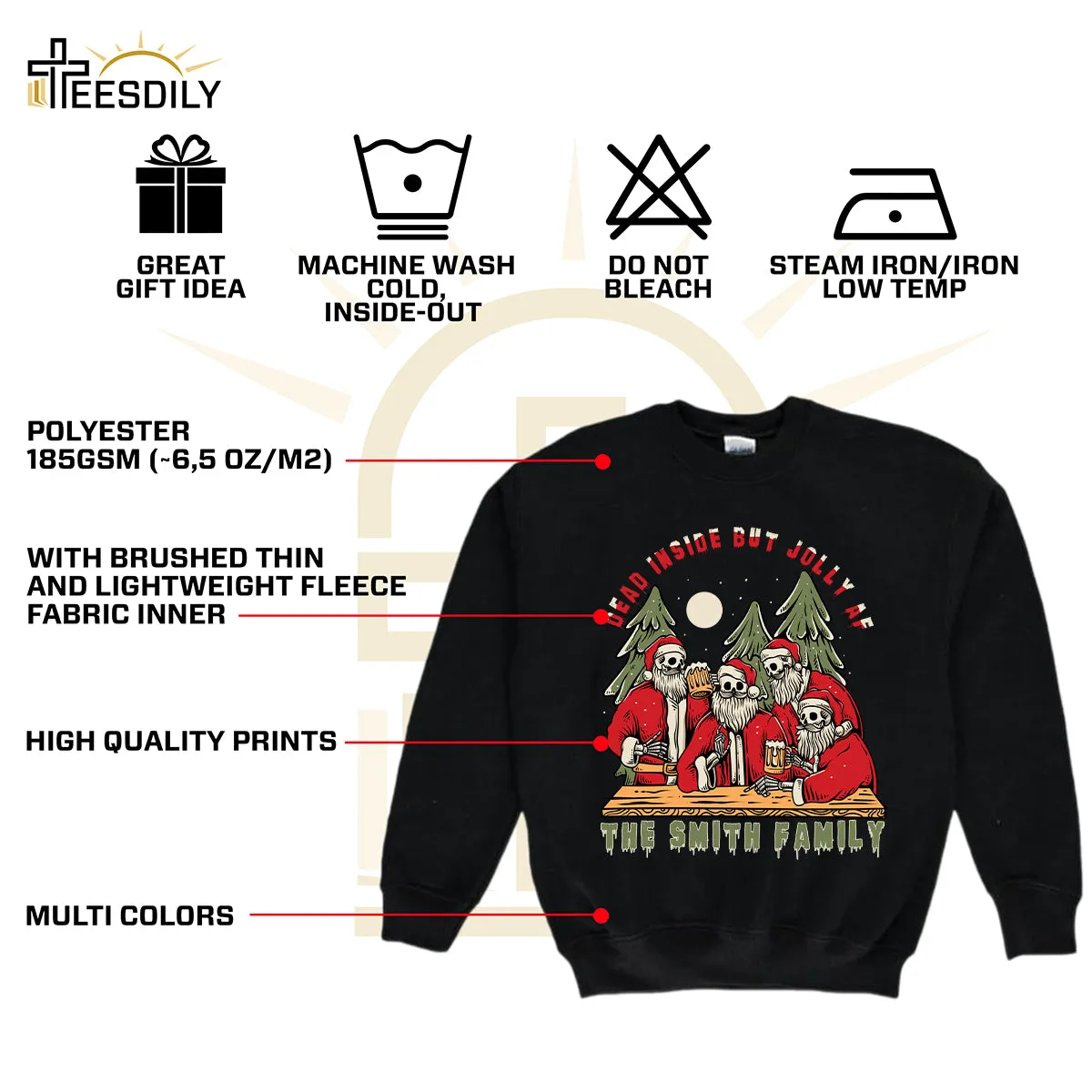 Teesdily | Personalized Family Skeleton Christmas Shirt, Dead Inside But Jolly Af Sweatshirt Hoodie Mug, Funny Skull Xmas Gifts