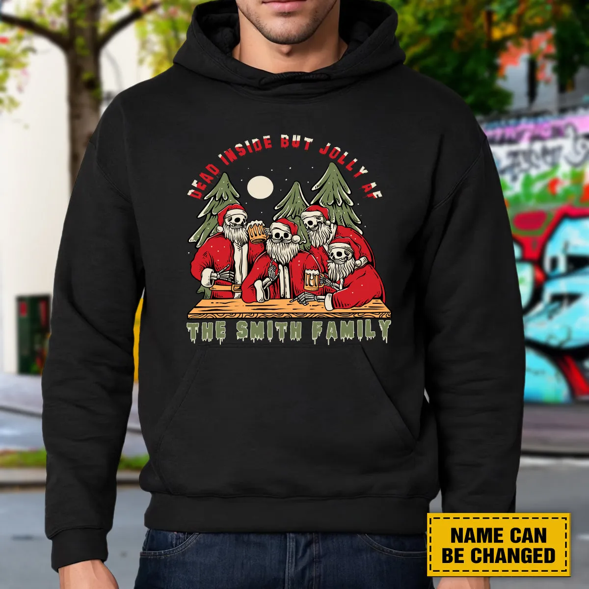 Teesdily | Personalized Family Skeleton Christmas Shirt, Dead Inside But Jolly Af Sweatshirt Hoodie Mug, Funny Skull Xmas Gifts