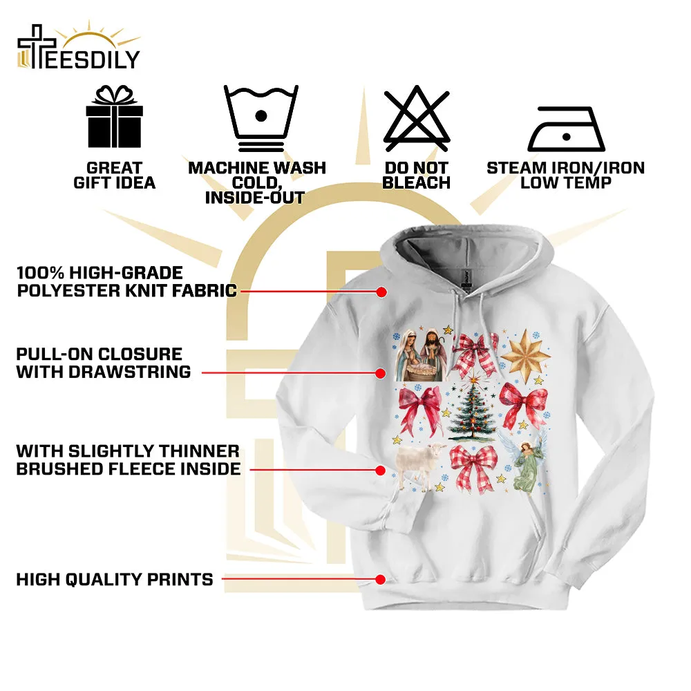 Teesdily | Red Coquette Jesus Nativity Shirt, Holy Night Tee Sweatshirt Hoodie Mug, Jesus Lovers Christmas Gift, Xmas Coquette