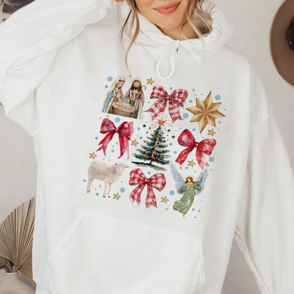 Teesdily | Red Coquette Jesus Nativity Shirt, Holy Night Tee Sweatshirt Hoodie Mug, Jesus Lovers Christmas Gift, Xmas Coquette