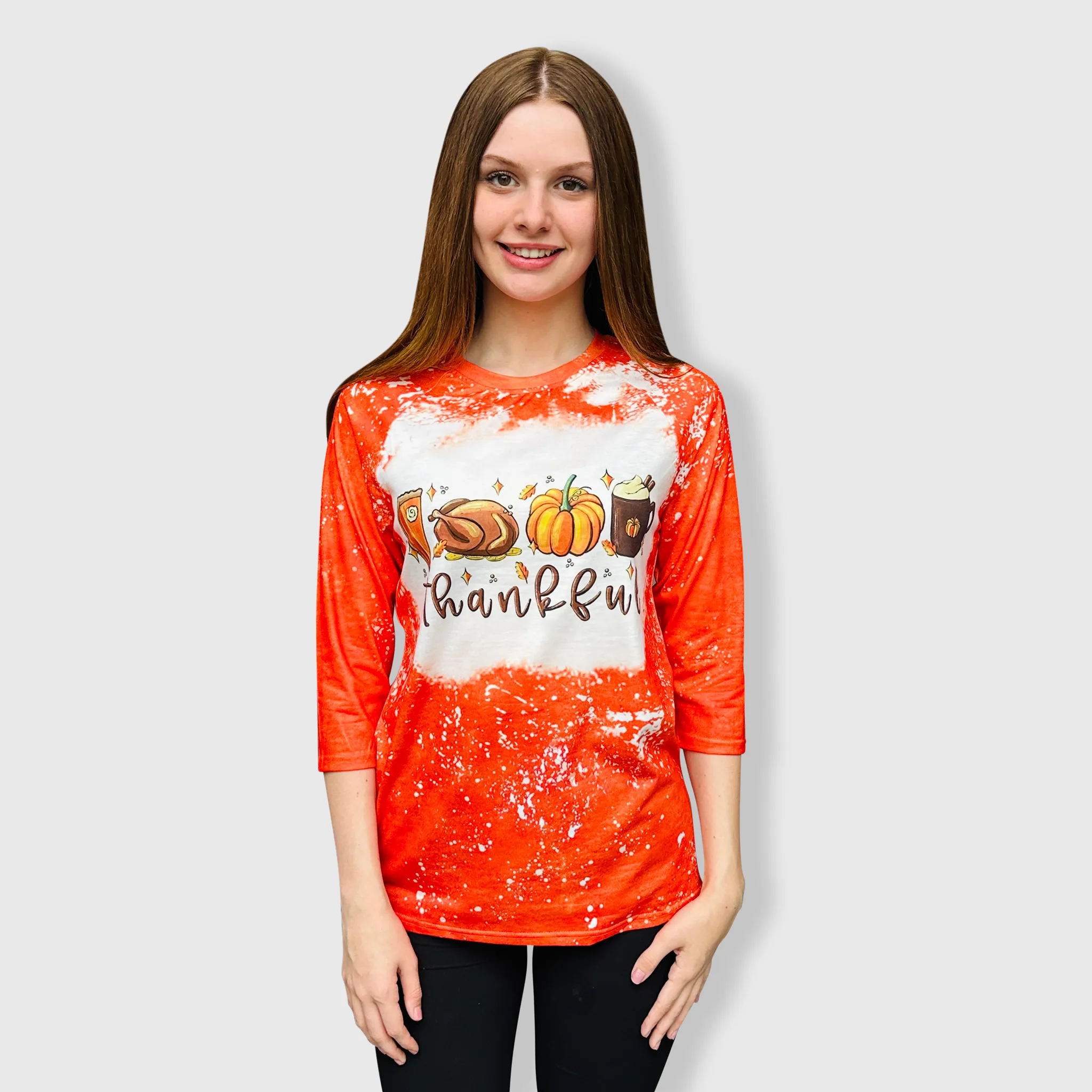 Thankful Orange Raglan Bleached Top