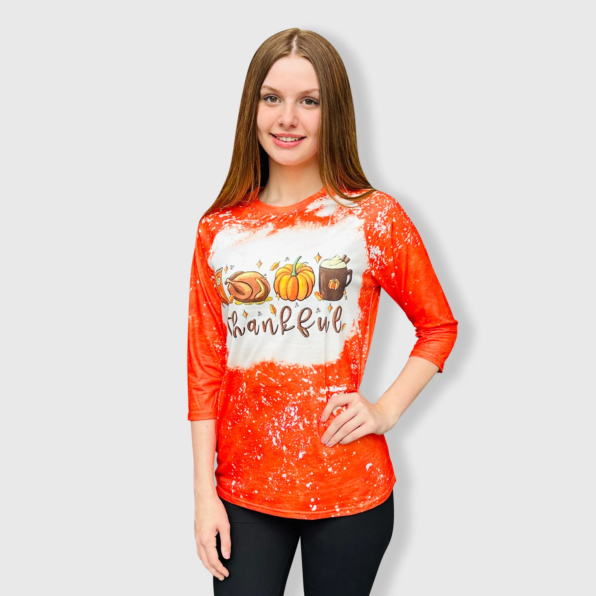 Thankful Orange Raglan Bleached Top