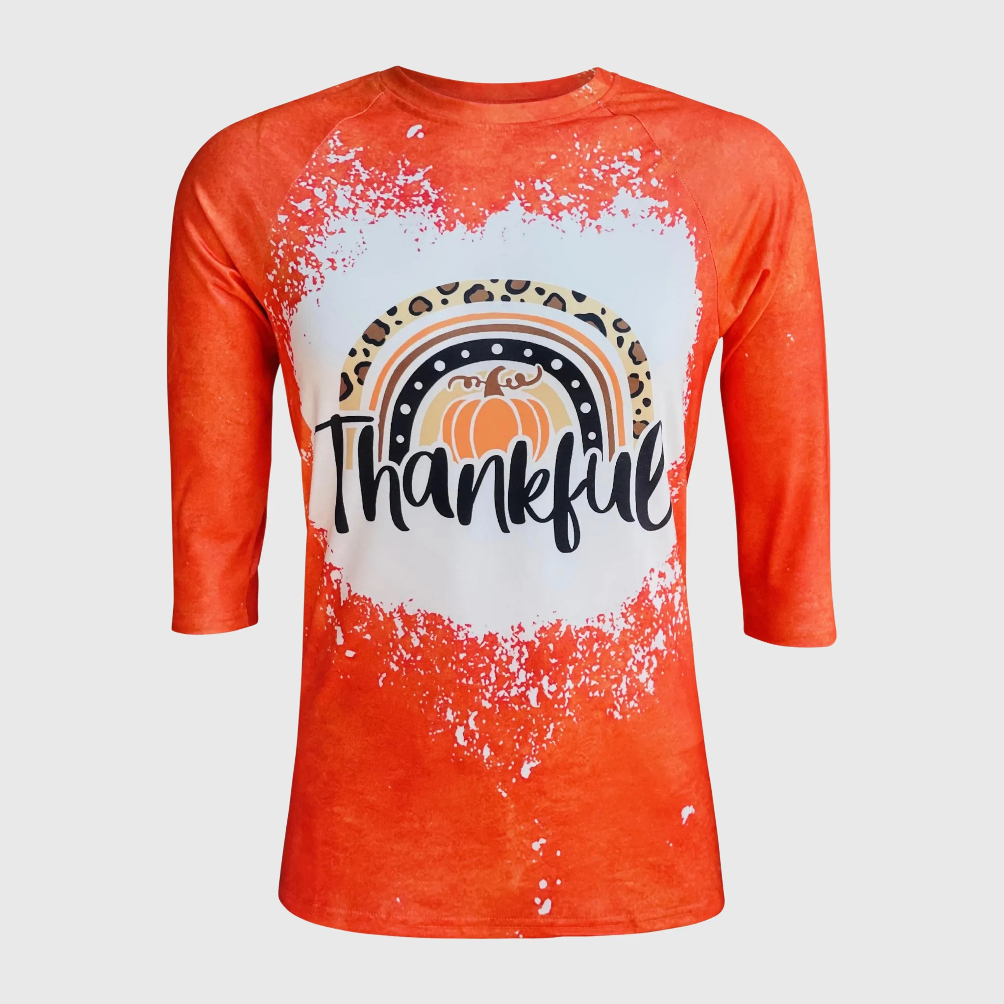 Thankful Rainbow Orange Raglan Bleached Top