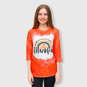 Thankful Rainbow Orange Raglan Bleached Top