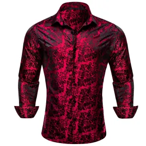 Ties2you Button Down Shirt Classic Red Black Paisley Silk Men's Shirt