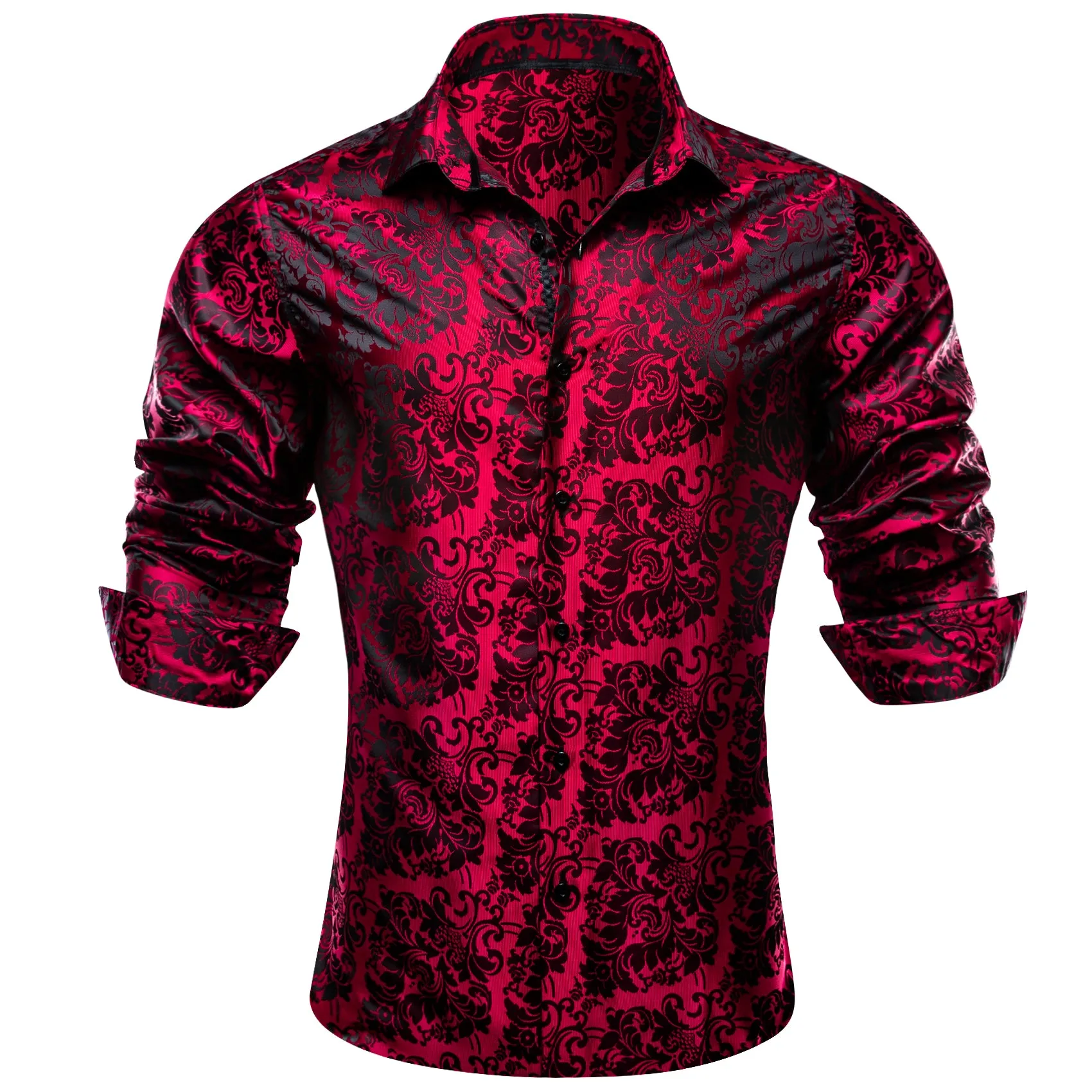 Ties2you Button Down Shirt Classic Red Black Paisley Silk Men's Shirt