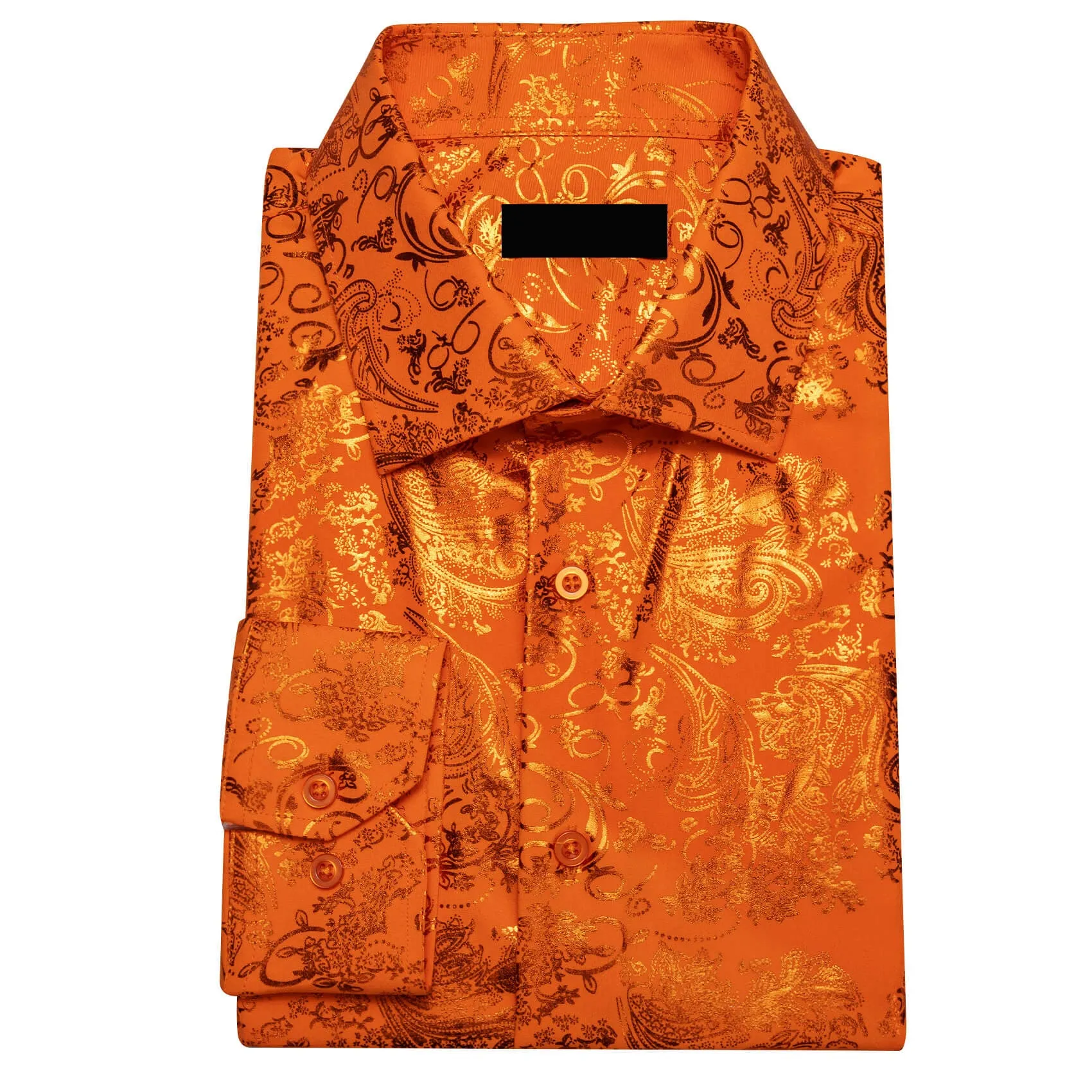 Ties2you Buttoned Down Shirt Bronzing Floral Fire Orange Men's Silk Shirt