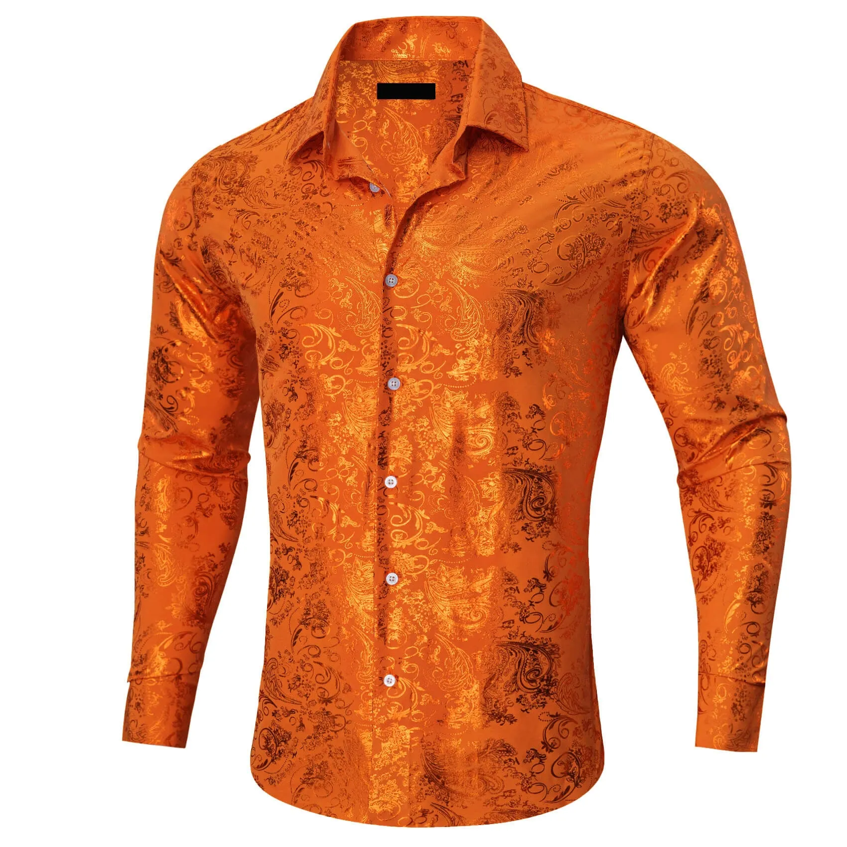 Ties2you Buttoned Down Shirt Bronzing Floral Fire Orange Men's Silk Shirt