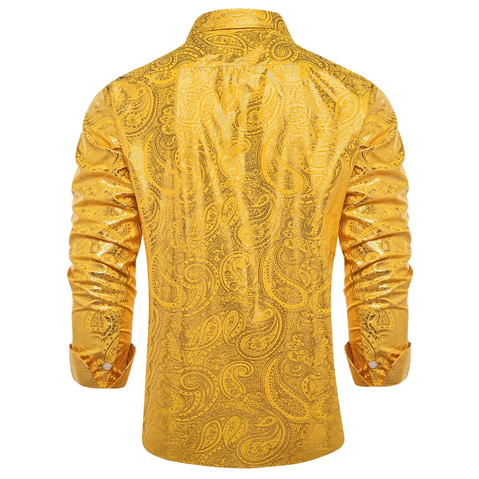 Ties2you Dress Shirt Gold Paisley Hot Stamping Long Sleeve Mens Shirt