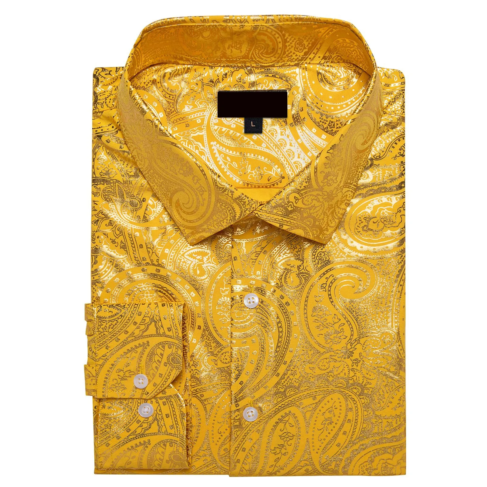 Ties2you Dress Shirt Gold Paisley Hot Stamping Long Sleeve Mens Shirt