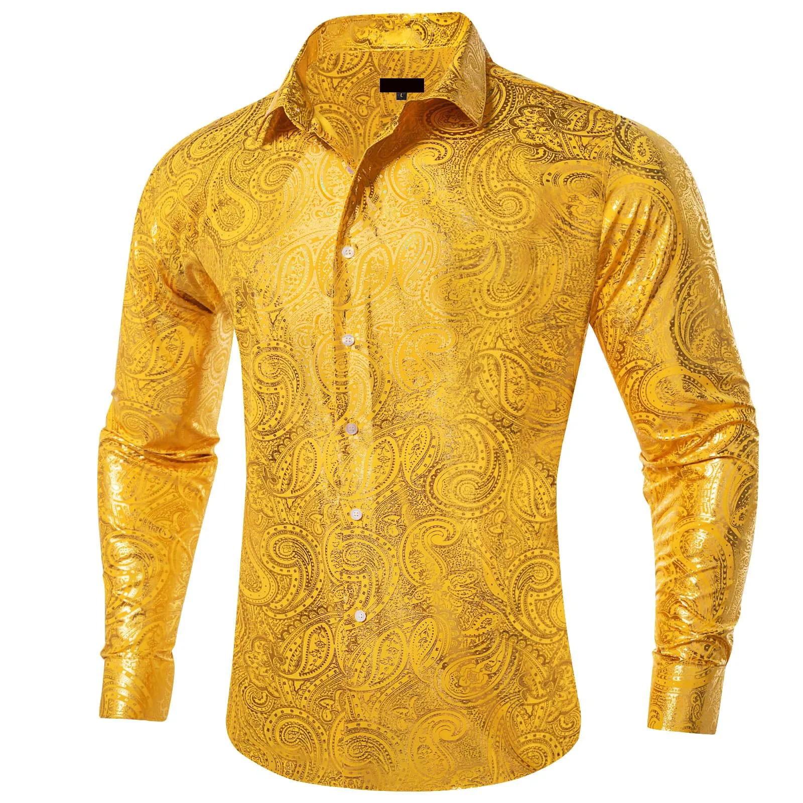 Ties2you Dress Shirt Gold Paisley Hot Stamping Long Sleeve Mens Shirt