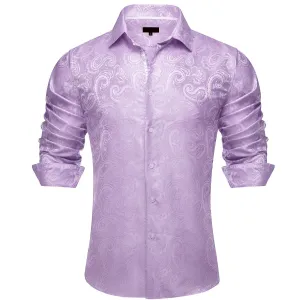 Ties2you Dress Shirt Lavender Purple Paisley Silk Button Down Long Sleeve Shirt for Men