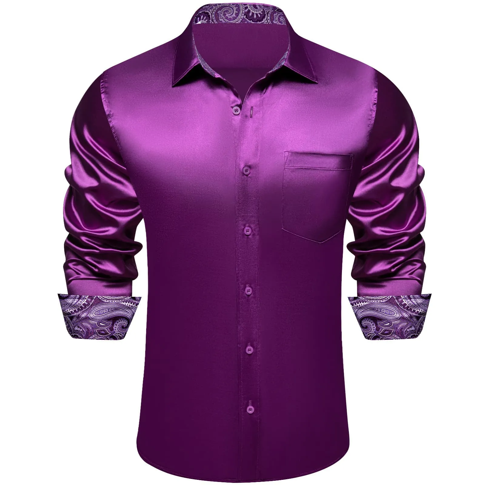 Ties2you Men's Shirt Byzantium Purple Satin Solid Long Sleeve Button Up Shirt