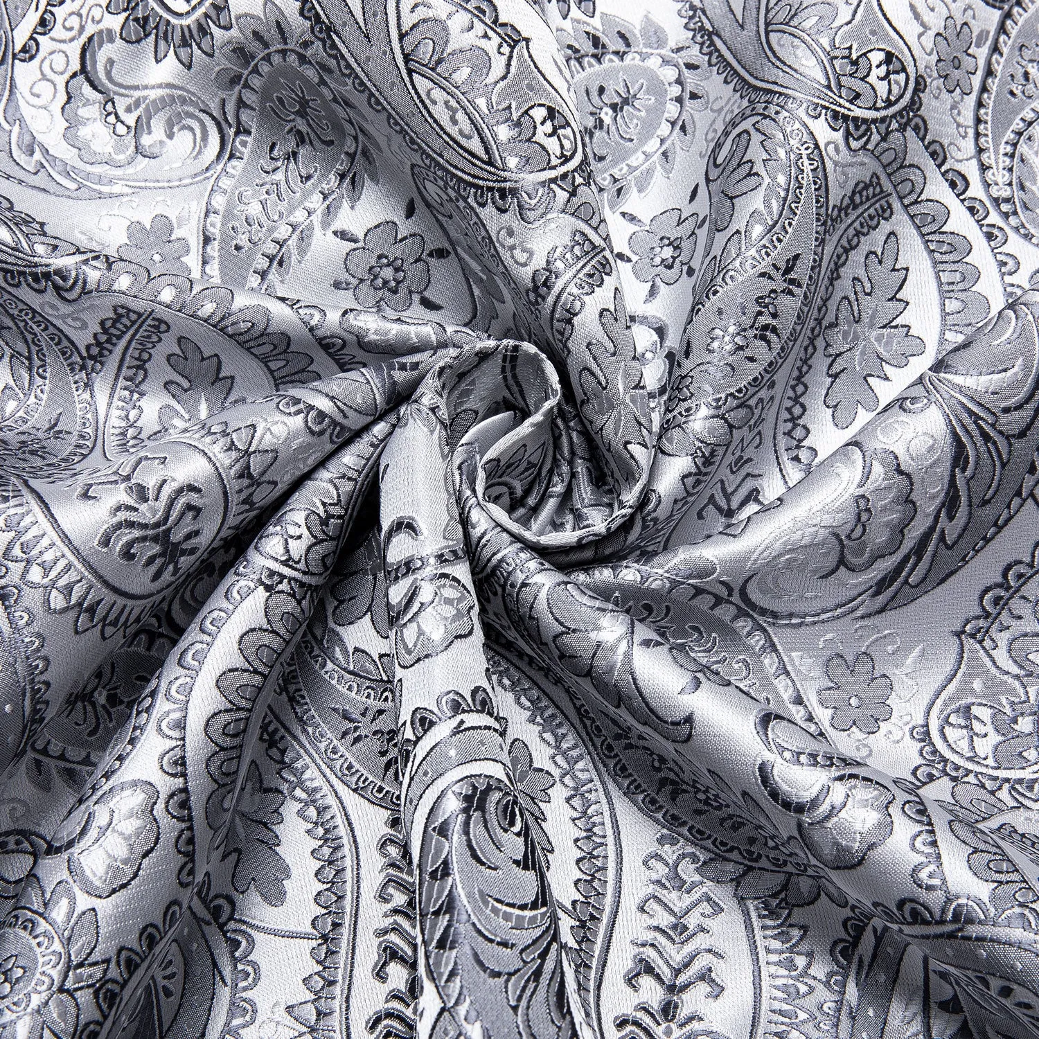 Ties2you Silver White Shirt Paisley Silk Men's Long Sleeve Luxury Design Shirt