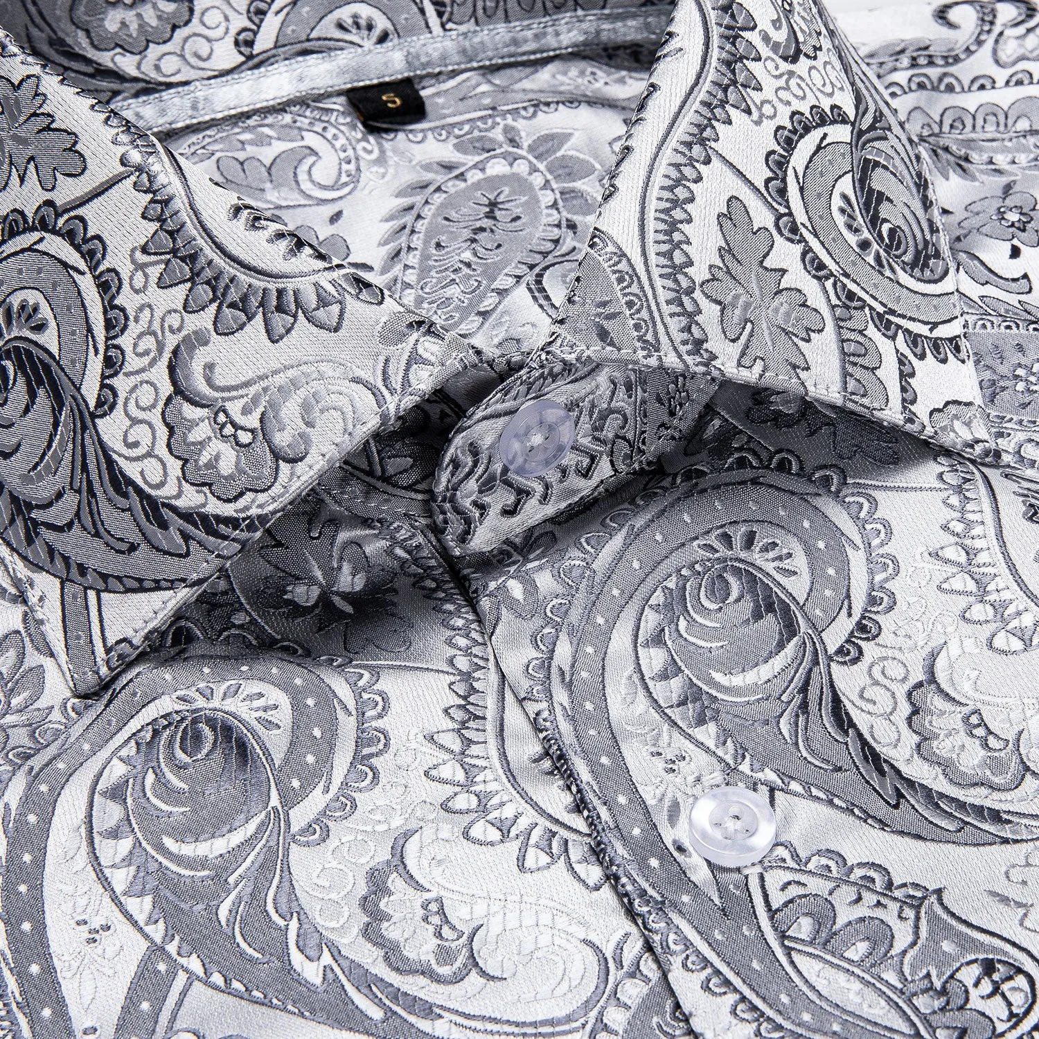 Ties2you Silver White Shirt Paisley Silk Men's Long Sleeve Luxury Design Shirt