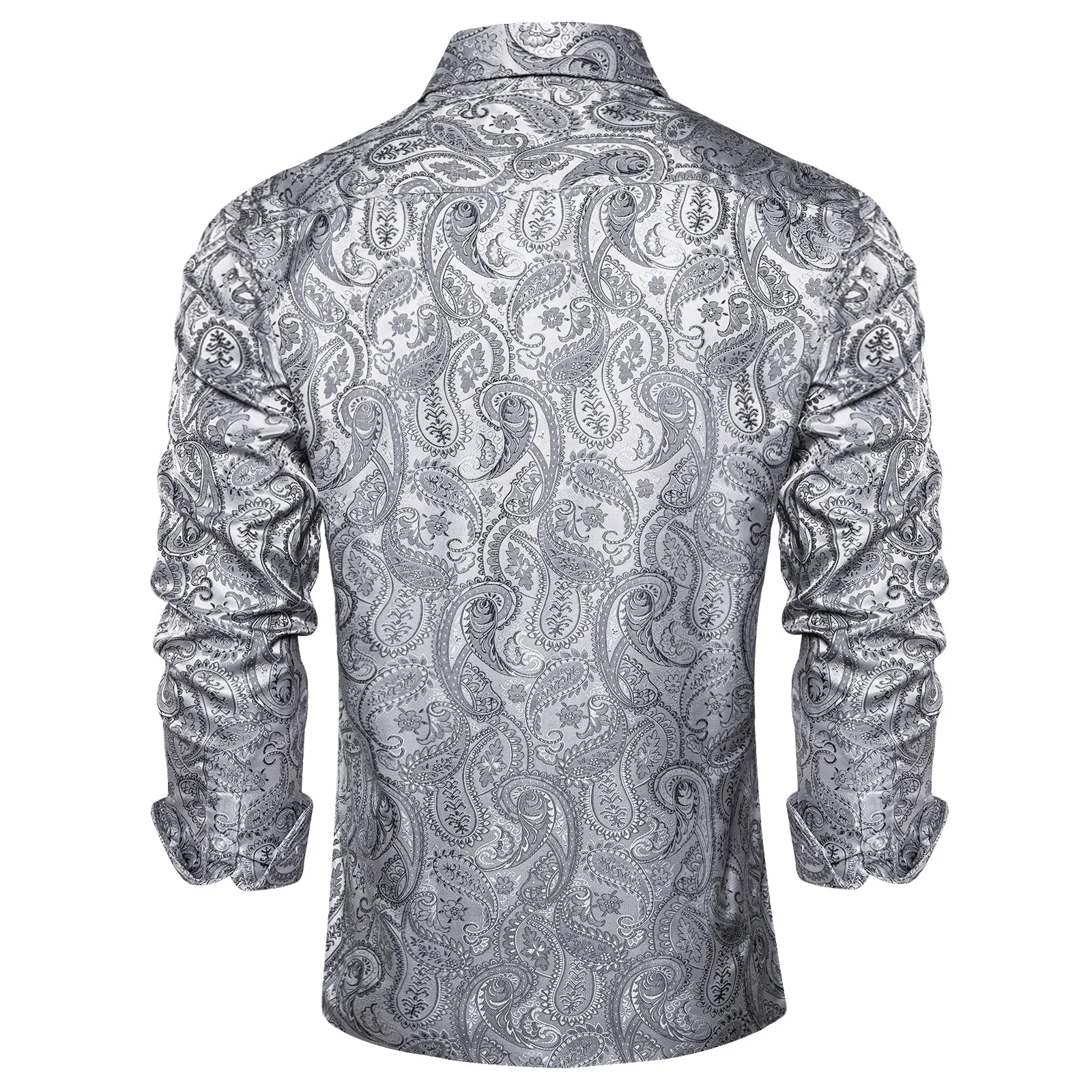 Ties2you Silver White Shirt Paisley Silk Men's Long Sleeve Luxury Design Shirt